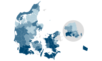 Landkort, der viser, at flest består ikke dansk og matematik i sønderjyske og vest-og sydsjællandske kommuner